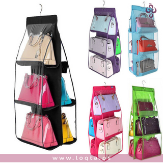 منظم الحقائب المعلق يتسع 6 حقائب قماش بولستير قوي متعدد الاستخدامات